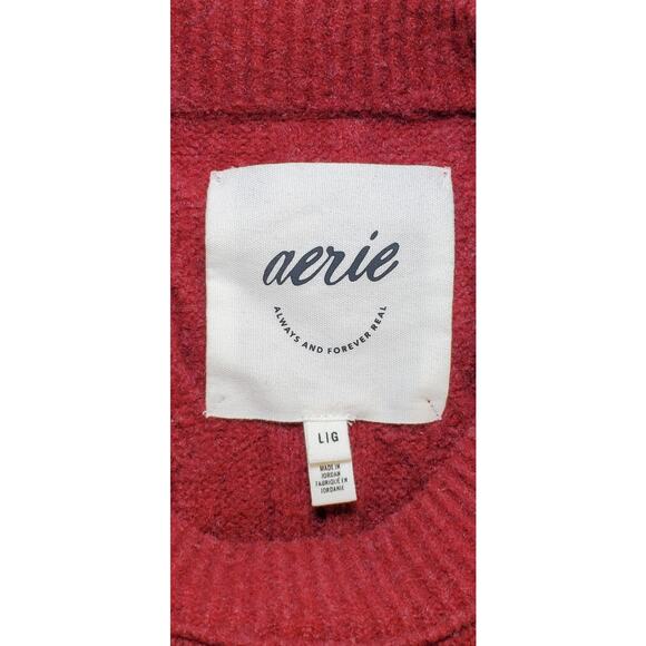 Aerie Oversized Size L Crewneck Sweatshirt Women’s Pullover Red Winter C14-12 - Picture 5 of 9